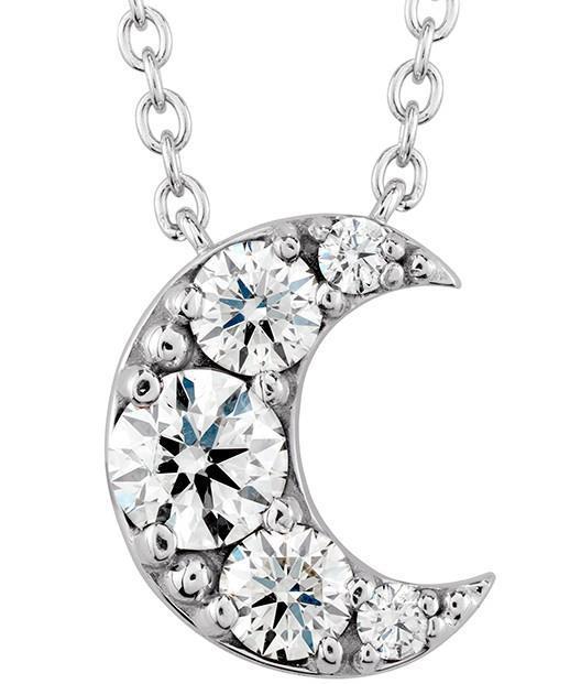 Pendant Necklace 2.30 Ct Round Cut Half Moon Diamonds White Gold 14K Jewelry