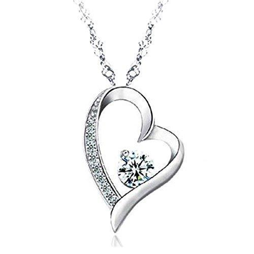 Women Solid White Gold 14K Jewelry Sparkling 2.00 Carats Round Brilliant Cut Diamonds Heart Pendant