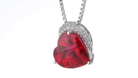 Pendant Necklace Gold Heart Shape Ruby With Round Diamonds 6.25 Ct.
