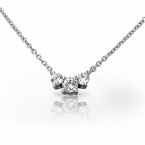 Lady White Gold 14K Three Stone 2.00 Carats Round Shaped Diamonds Pendant Necklace