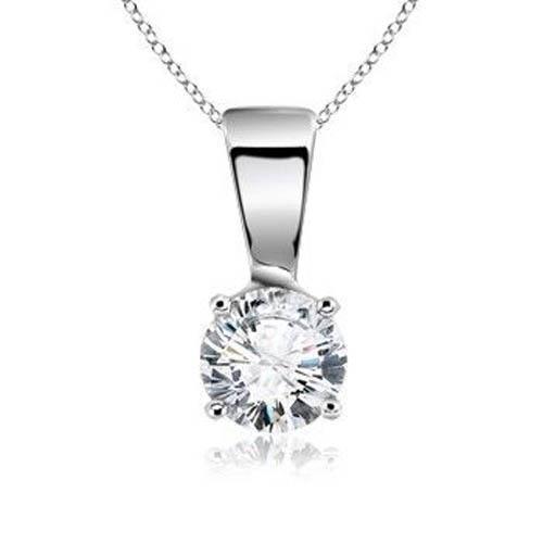 Prong Set Necklace Pendant Round Diamond Solitaire White Gold 14K Jewelry