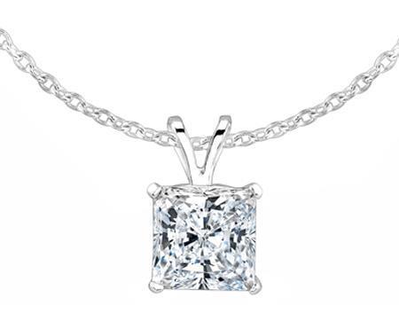 Princess Cut Diamond Necklace Pendant Prong Setting White Gold Lady Jewelry