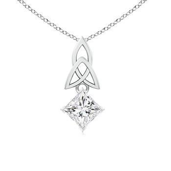 Women White Gold 14K 1.00 Carats Princess Cut Diamond Knot Pendant Fine Jewelry