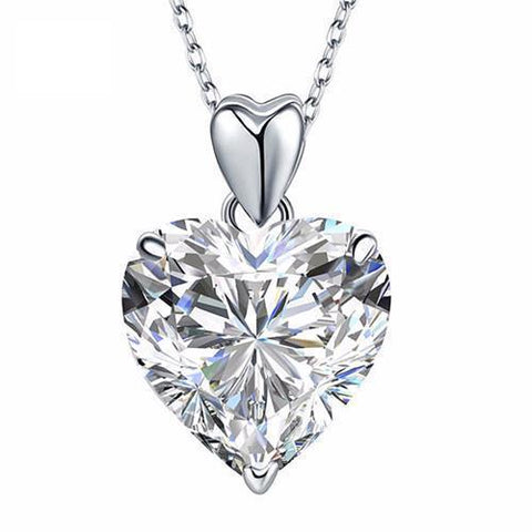 Diamond Necklace Pendant Gold White Prong Set 2.15 Carat Heart Cut