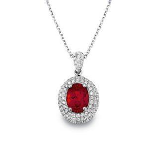 Lady White Gold Oval Cut Ruby With Round Shaped Diamonds 2.95 Carats Pendant Necklace Wg