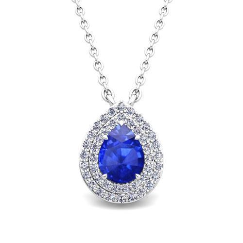 White Gold 14K Pendant Necklace With Chain 2.30 Carats Ceylon Sapphire And Diamond