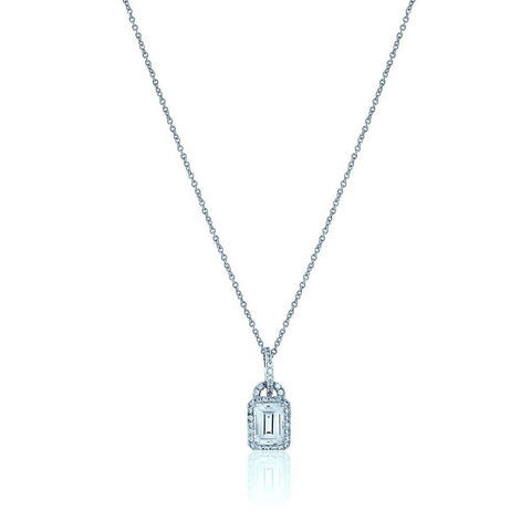 Lock Style Pendant Necklace 1.5 Carats Diamonds White Gold 14K Jewelry
