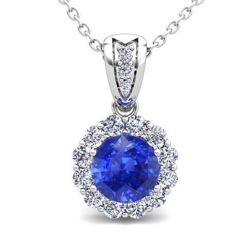 Lady White Gold 14K 2.90 Carats Ceylon Sapphire And Diamonds Pendant Neckalce