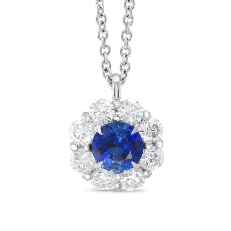 White Gold 14K Sri Lanka Sapphire And Round Shaped Diamonds 3.50 Carats Pendant Necklace