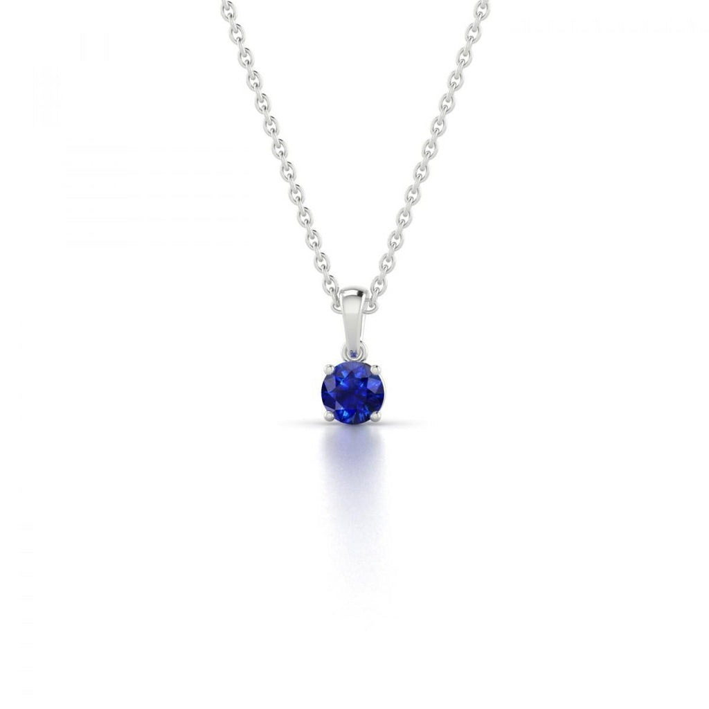 White Gold 14K 2.00 Carat Round Cut Diamond Ceylon Sapphire Pendant Necklace Chain