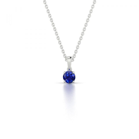 White Gold 14K 2.00 Carat Round Cut Diamond Ceylon Sapphire Pendant Necklace Chain