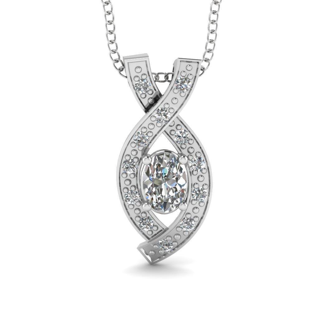 Oval & Round Shaped 2.70 Carats Diamonds Entwine Pendant Necklace White Gold 14K