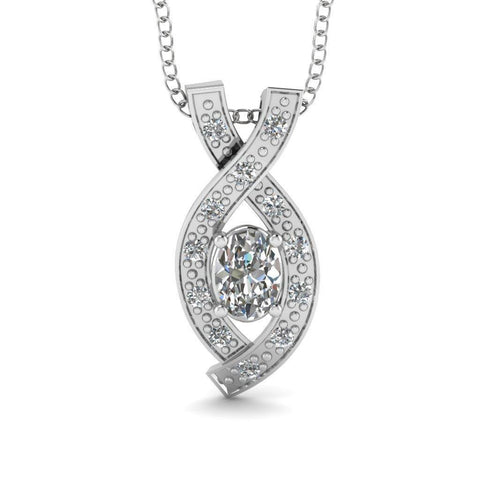 Oval & Round Shaped 2.70 Carats Diamonds Entwine Pendant Necklace White Gold 14K