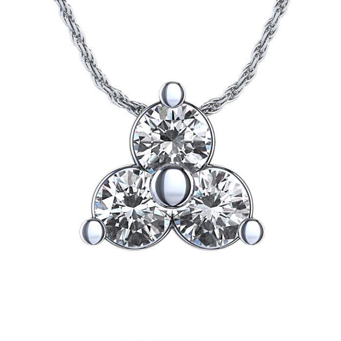 Lady White Gold 14K Three Stone Pendant Necklace 3.00 Carats Round Cut Diamonds