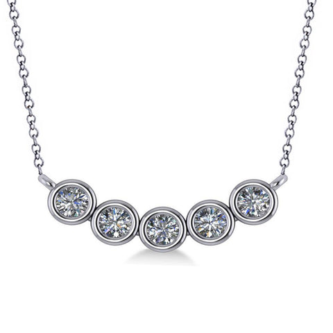 Women White Gold 14K Bezel Setting 1.50 Carats Five Stone Diamonds Pendant Necklace