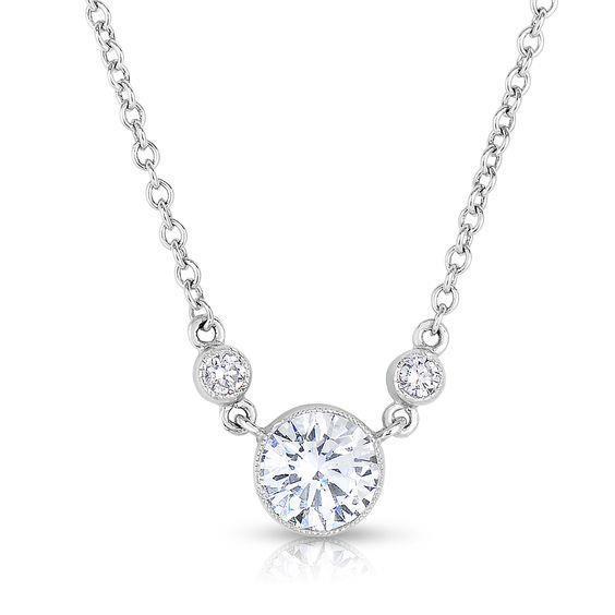 Round Brilliant Cut 3 Carats Diamond Pendant Necklace 14K Gold White