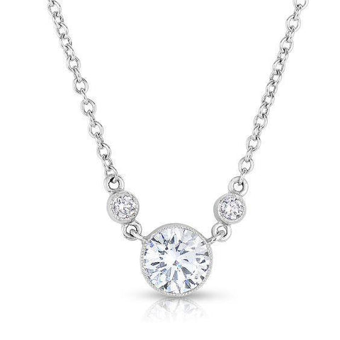 Round Brilliant Cut 3 Carats Diamond Pendant Necklace 14K Gold White