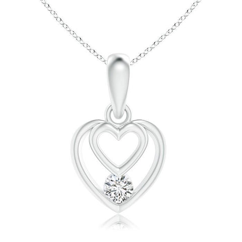 Heart Shape F Vs1 1.00 Carat Round Diamond Pendant Necklace Gold 14K
