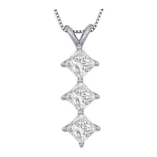 3.00 Carats Princess Cut F Vs1 Diamonds Pendant Necklace 14K White Gold