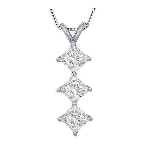 3.00 Carats Princess Cut F Vs1 Diamonds Pendant Necklace 14K White Gold