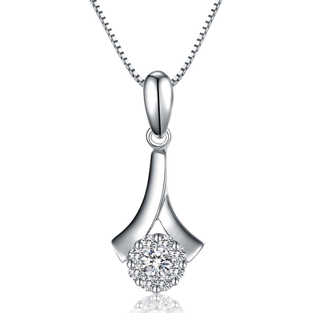 Round Cut Sparkling 3.50 Carats Diamonds Pendant Necklace Gold 14K