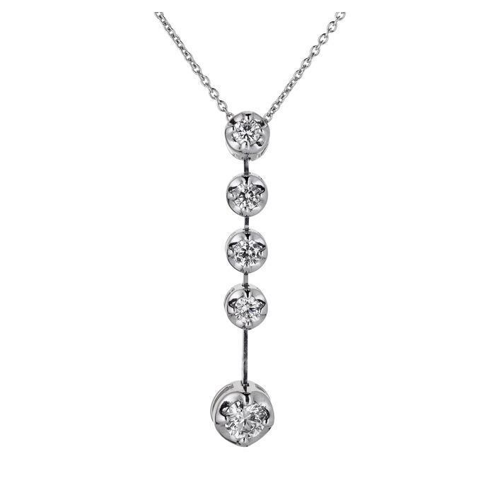 Five Stone 3.00 Carats Round Cut Diamonds Pendant Necklace 14K Gold