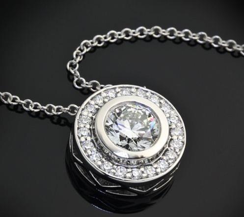 Bezel Set 4.00 Carats Round Cut Diamonds Pendant Necklace Gold White 14K