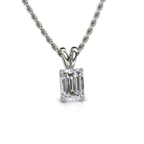 2.00 Carats F Vs1 Emerald Cut Diamond Lady Necklace Pendant White Gold 14K