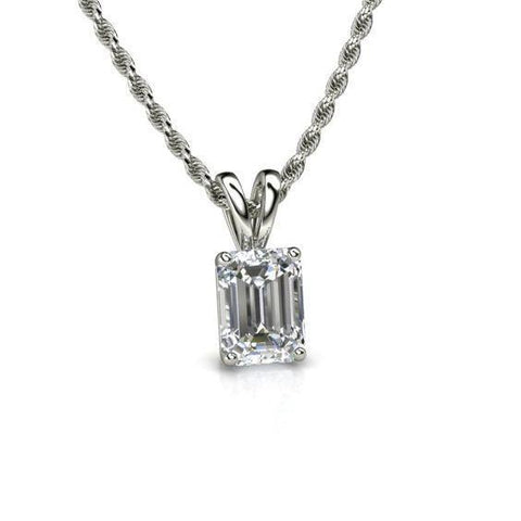 2.00 Carats F Vs1 Emerald Cut Diamond Lady Necklace Pendant White Gold 14K