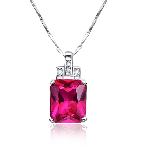 Gold White Pendant Necklace With Chain 9.25 Ct. Ruby And Diamonds