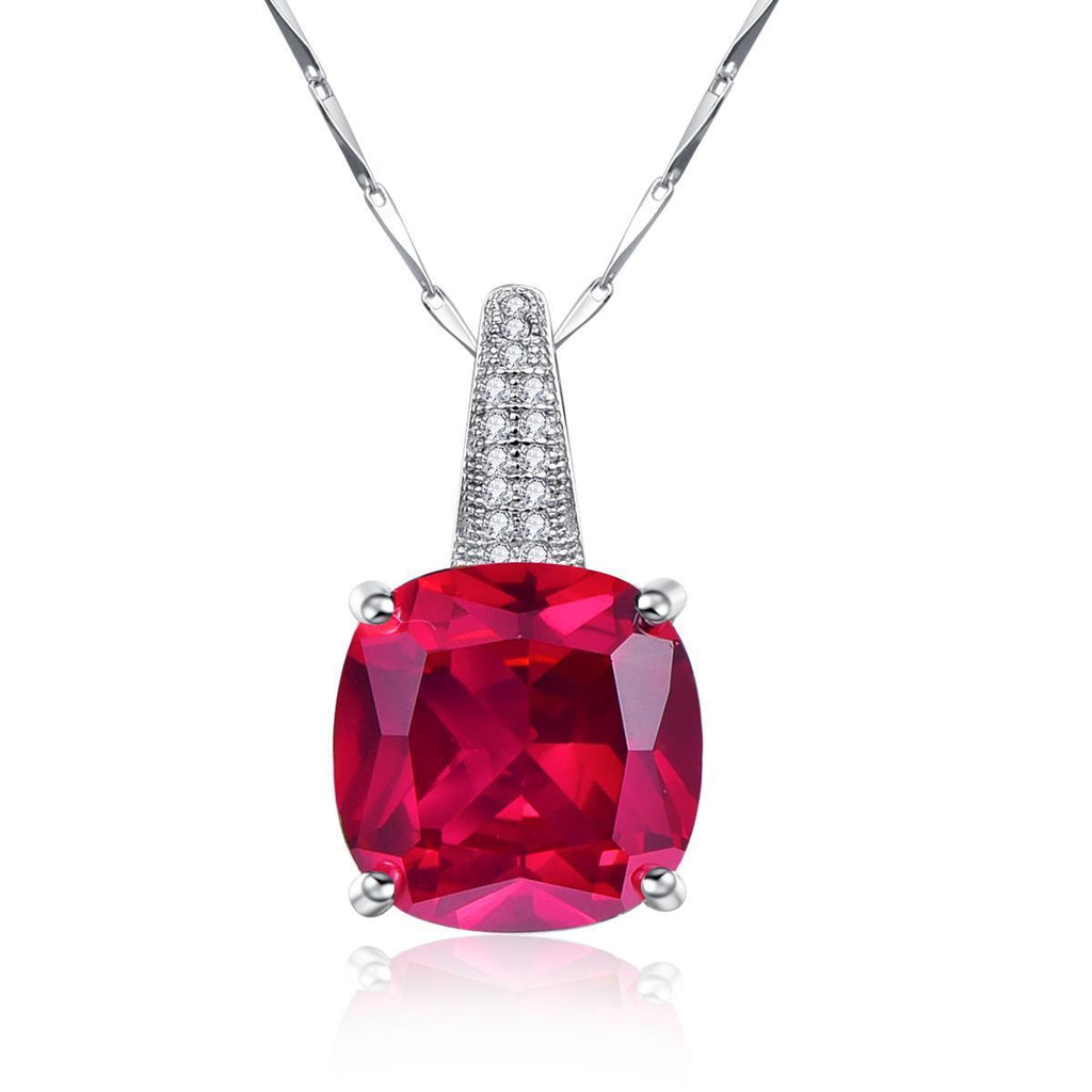 Pendant Necklace Gold White 14K Red Ruby With White Diamonds 8.25 Ct
