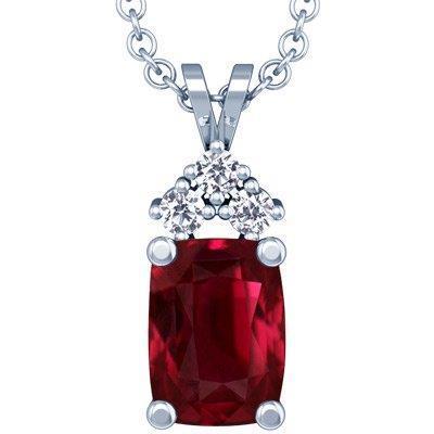 Pendant Necklace With Chain 14.25 Carats Prong Set Ruby And Diamonds