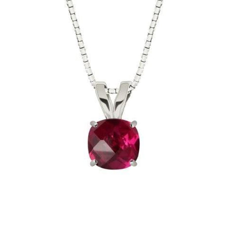 White Gold Solitaire 3.50 Ct Red Ruby Pendant Necklace With Chain