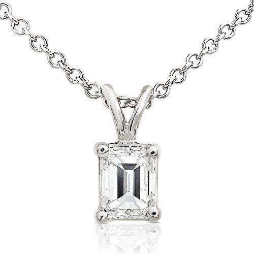 White Gold 14K Jewelry Emerald Shaped Solitaire Diamond Necklace Pendant Gold Jewelry