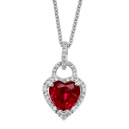 Pendant Necklace White Gold Prong Set 5.20 Ct. Ruby With Diamonds