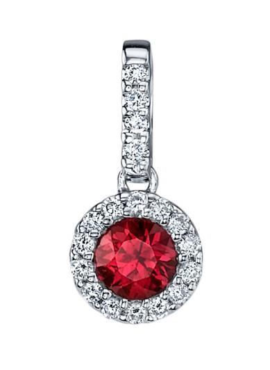 Pendant Necklace Gold White 14K Round Cut 6.80 Ct. Ruby And Diamonds