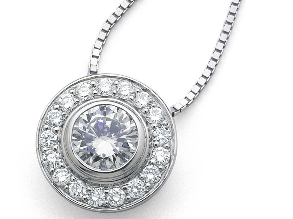 Women White Gold 14K Bezel Setting 3.00 Carats Round Shaped Diamonds Pendant Necklace
