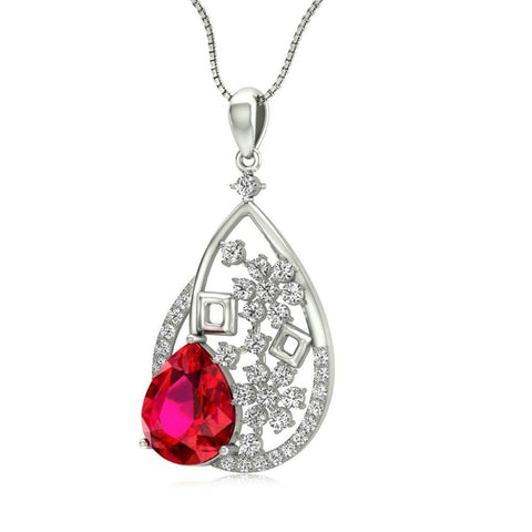 Pendant Necklace 14K Wg 3.50 Carats Ruby With Diamonds Ladies