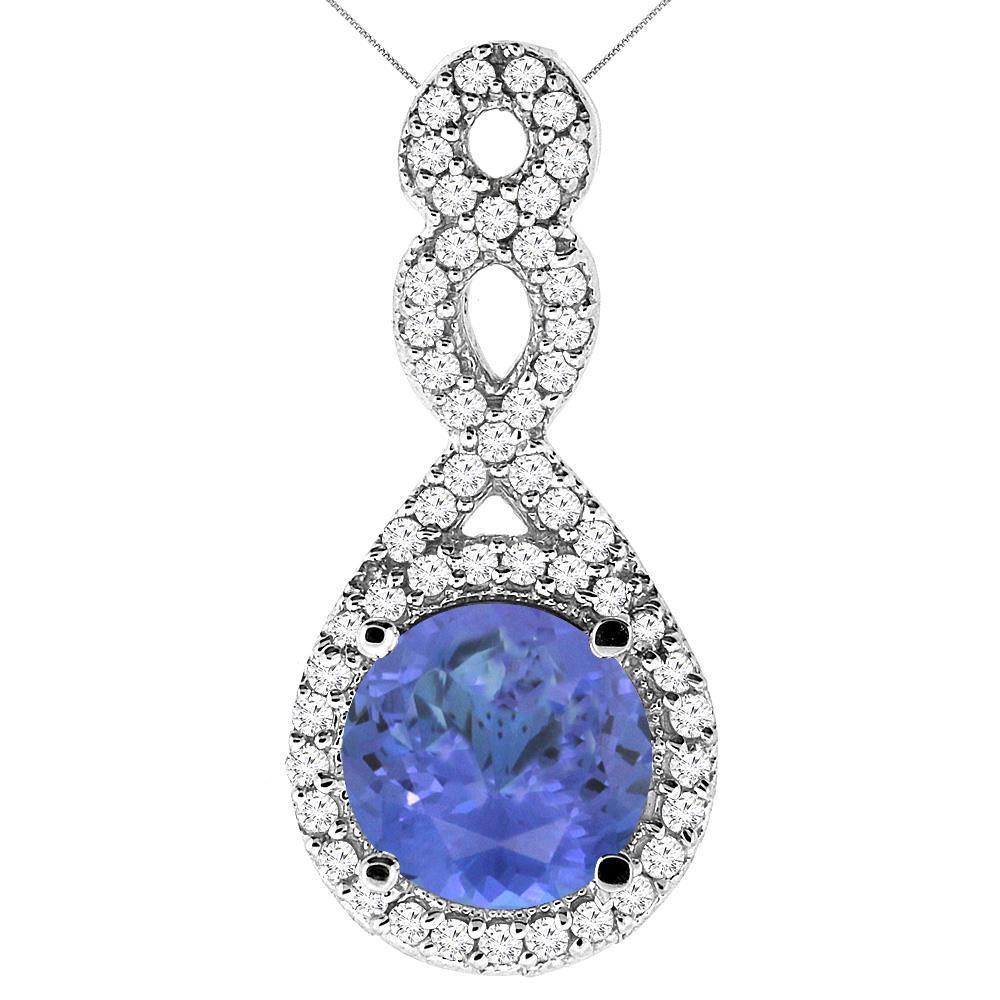 White Gold 14K Round Shaped 4.25 Carats Tanzanite And Diamonds Pendant Necklace