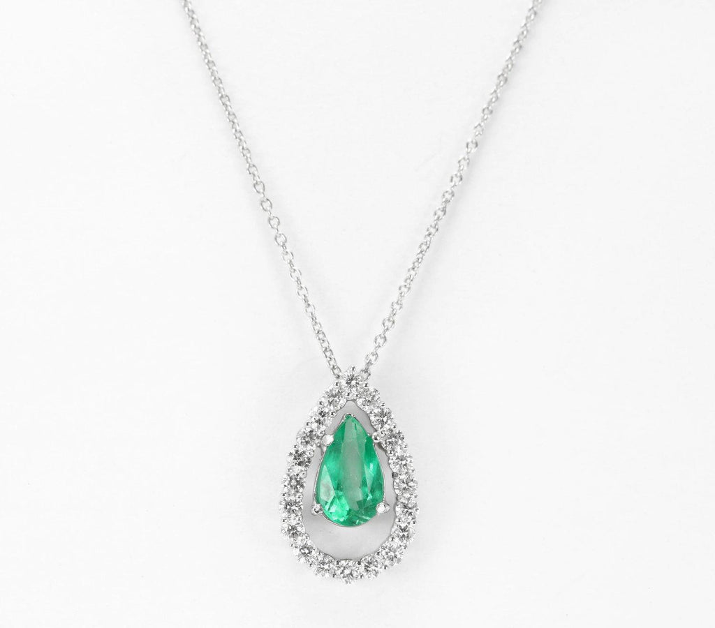 Pendant Necklace Gold 14K Prong Set Emerald And Diamonds 4.25 Carats