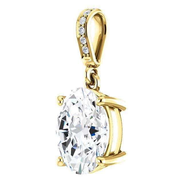 Oval & Rond Shaped 3.25 Carats Sparkling Diamonds Pendant Necklace Yellow Gold 14K