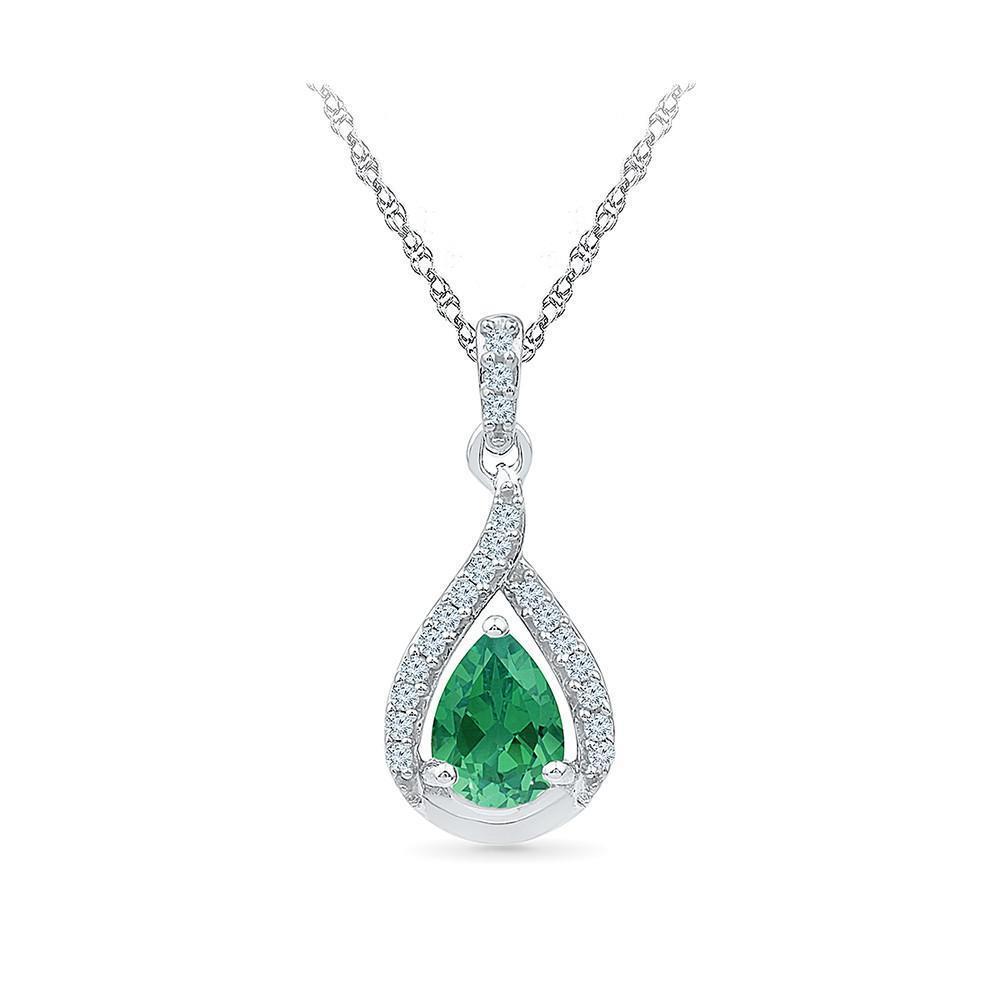 Pendant Necklace 14K Pear And Round 4.60 Ct. Emerald And Diamonds