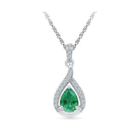 Pendant Necklace 14K Pear And Round 4.60 Ct. Emerald And Diamonds