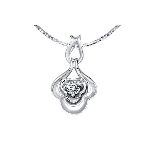 Pendant Necklace Solitaire Round Cut Diamond White Gold 14K 0.75 Ct