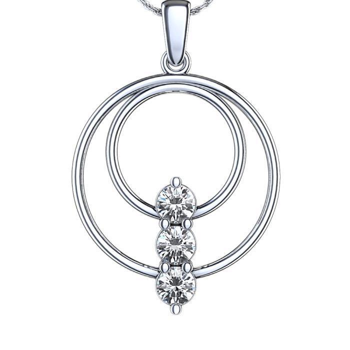14K White Gold 1.20 Ct Diamonds Circle Three Stone Pendant Necklace