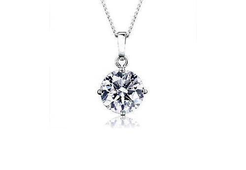 White Gold 14K Big Round Brillint Shaped 3.00 Carat Diamond Women Pendant Necklace