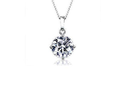 White Gold 14K Big Round Brillint Shaped 3.00 Carat Diamond Women Pendant Necklace