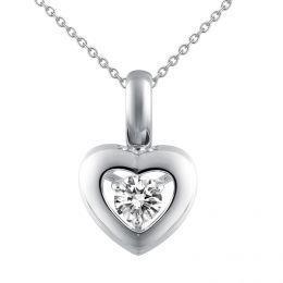 Solitaire Round Diamond 0.50 Ct  Heart Shape Pendant White Gold 14K