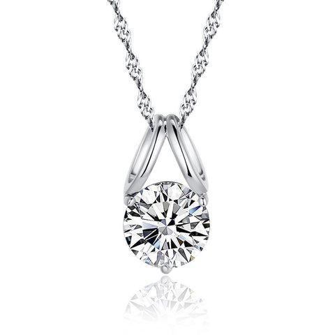 White Gold 14K Lady Jewelry Round Brillint Cut Solitaire 2.00 Carat Diamond Necklace Pendant