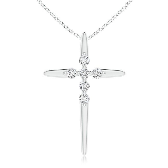 White Solid Gold 14K Women Jewelry Prong Setting Round Shaped Diamond Cross Pendant Necklace